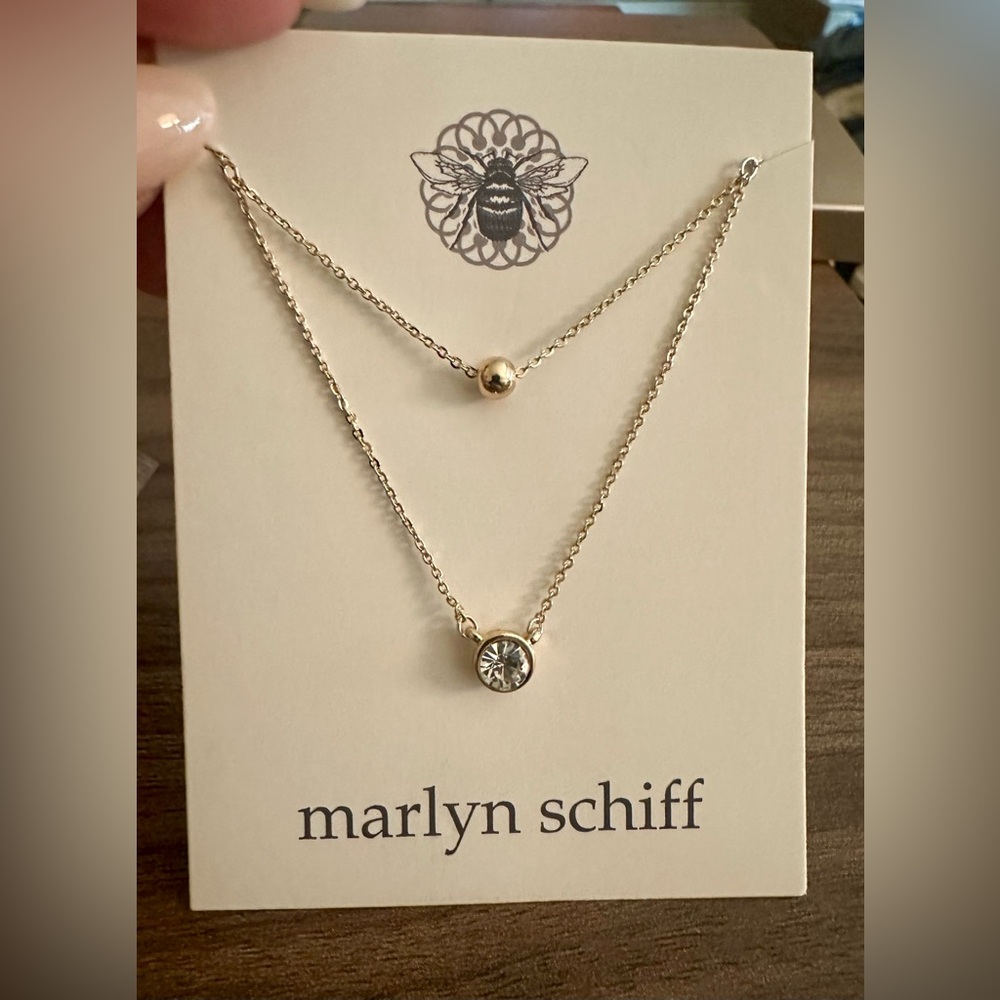 NWT Marlyn Schiff Double Layered Gold Tone Necklace - Picture 5 of 6